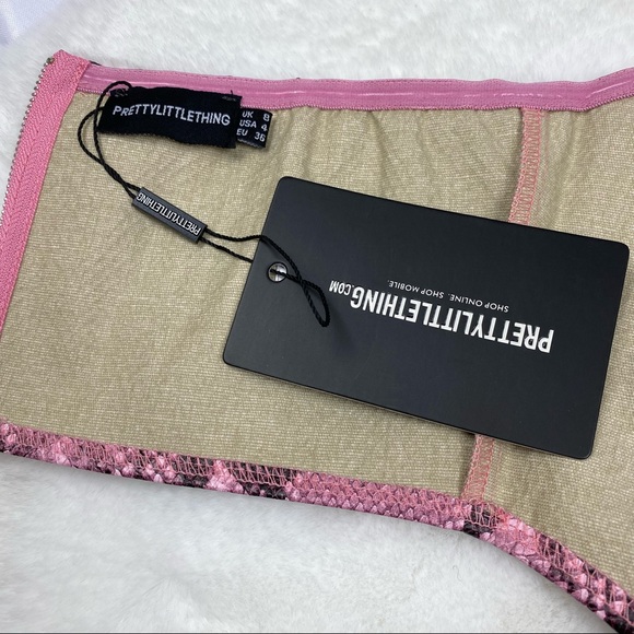 NWT Pretty Little Thing Pink PU Snake Bandeau Longline Top - Picture 11 of 11